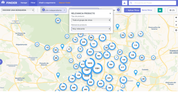 Mapa de la zona de madird aplicando los filtros